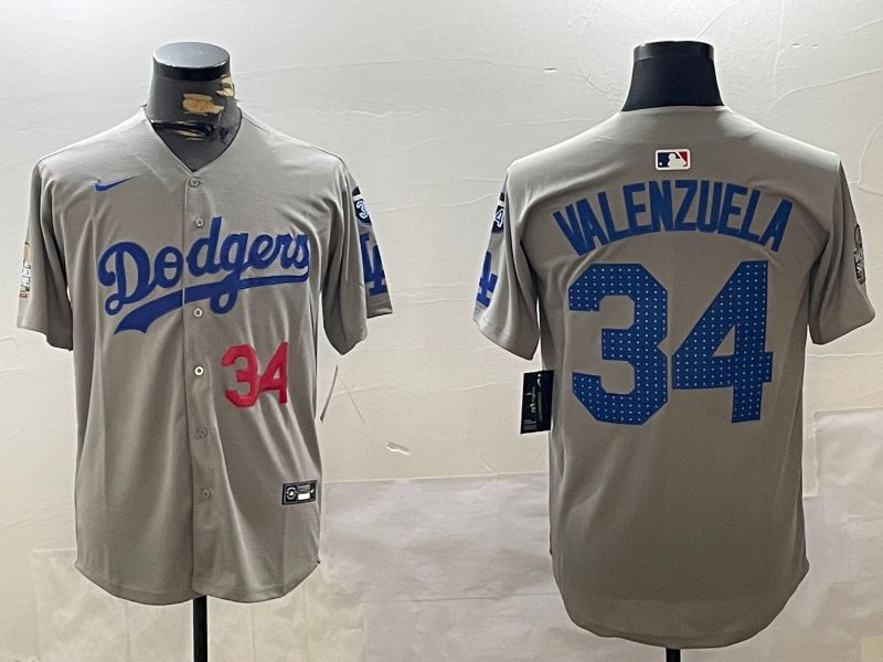 Men Los Angeles Dodgers 34 Valenzuela Grey Game 2024 Nike MLB Jersey style 112016